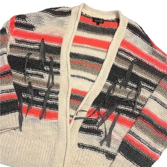 Topshop Tassel Stripe Open Front Chunky Cardigan Sweater Size 8 - Picture 1 of 11